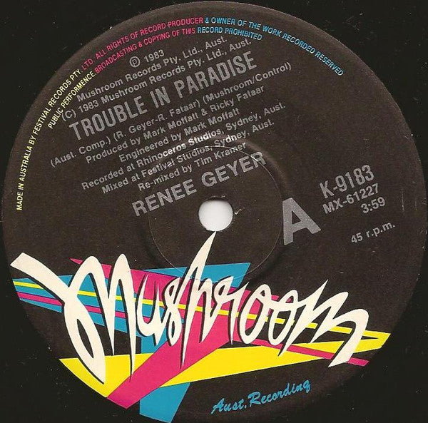 Renee Geyer : Trouble In Paradise (7", Single)