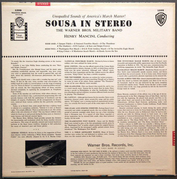 Sousa* / Henry Mancini Conducting The Warner Bros. Military Band* : Sousa In Stereo (LP, Album)