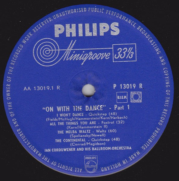 Jan Corduwener And His Ballroom Orchestra* : On With The Dance (10", Album)