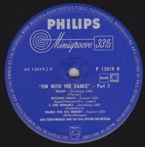 Jan Corduwener And His Ballroom Orchestra* : On With The Dance (10", Album)