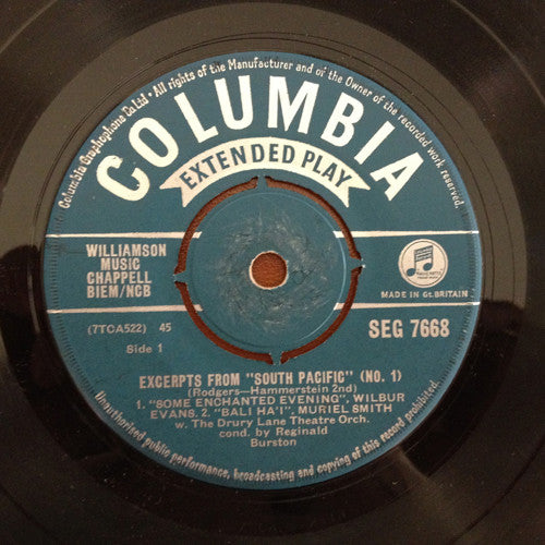 Wilbur Evans, Muriel Smith, Peter Grant (8), Mary Martin And The Drury Lane Theatre Orchestra Conducted By Reginald Burston : Excerpts From "South Pacific" (#1) (7", EP)