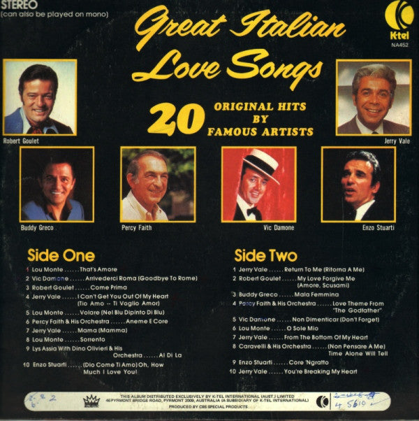 Various : Great Italian Love Songs (LP, Comp, Ltd)