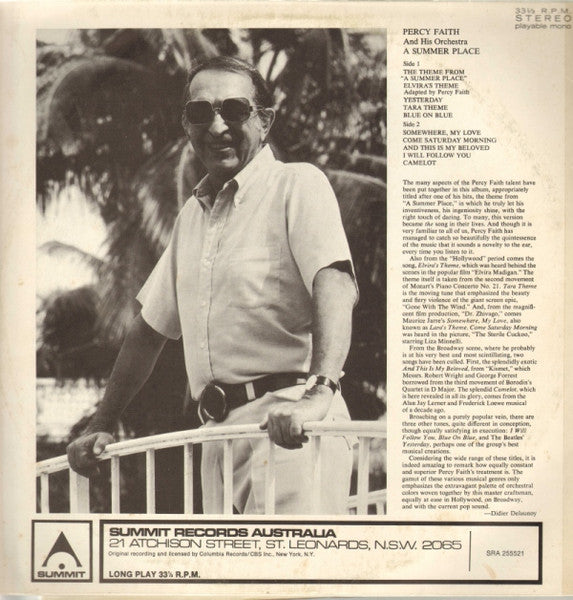 Percy Faith And His Orchestra* : A Summer Place (LP)