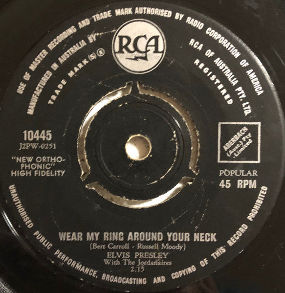 Elvis Presley With The Jordanaires : Wear My Ring Around Your Neck / Doncha' Think It's Time (7", Single)