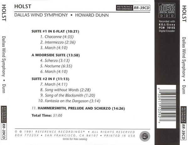 Dallas Wind Symphony, Howard Dunn, Holst* : Hammersmith / A Moorside Suite / Suite #1 In E Flat / Suite #2 In F (CD, Album)