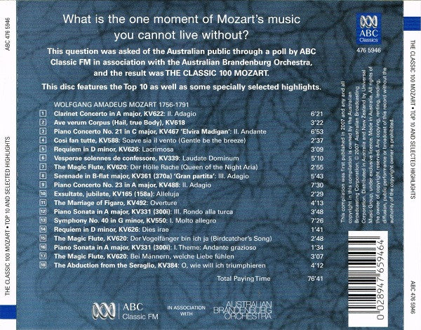 Mozart* - Various : The Classic 100 Mozart: Top Ten And Selected Highlights (CD, Comp)