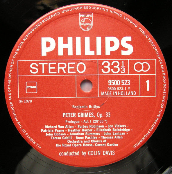 Benjamin Britten - Jon Vickers, Heather Harper, Jonathan Summers, Orchestra Of The Royal Opera House, Covent Garden And Chorus Of The Royal Opera House, Covent Garden / Sir Colin Davis : Peter Grimes  (3xLP, Album + Box)