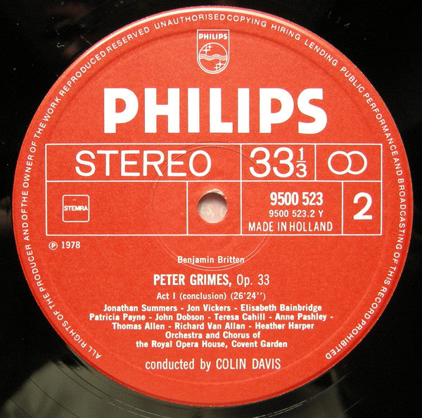 Benjamin Britten - Jon Vickers, Heather Harper, Jonathan Summers, Orchestra Of The Royal Opera House, Covent Garden And Chorus Of The Royal Opera House, Covent Garden / Sir Colin Davis : Peter Grimes  (3xLP, Album + Box)