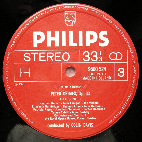 Benjamin Britten - Jon Vickers, Heather Harper, Jonathan Summers, Orchestra Of The Royal Opera House, Covent Garden And Chorus Of The Royal Opera House, Covent Garden / Sir Colin Davis : Peter Grimes  (3xLP, Album + Box)