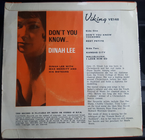 Dinah Lee With Max Merritt And His Meteors* : Don't You Know... (7", EP)