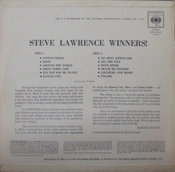 Steve Lawrence (2) : Winners! (LP, Album)
