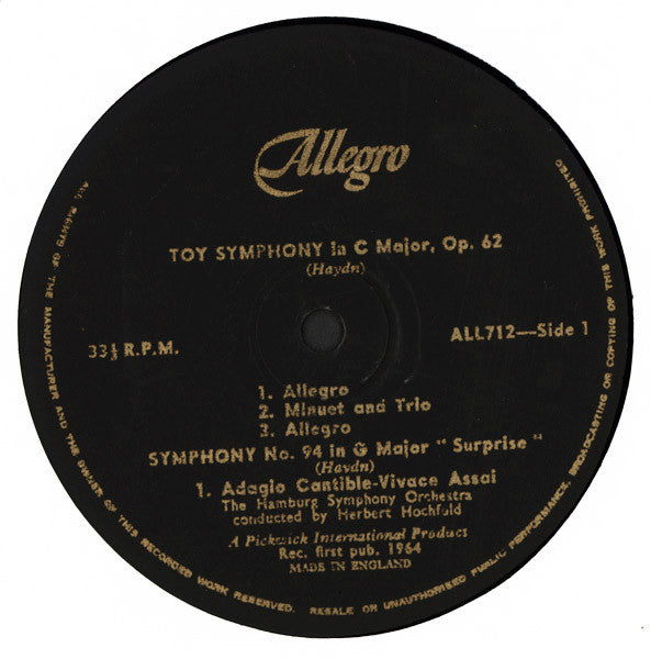 Joseph Haydn, Hamburger Symphoniker Conducted By Herbert Hochfeld : Haydn's Toy Symphony In C Major, Opus 62 / Haydn's Surprise Symphony No. 94 In G Major (LP, Album, Mono)