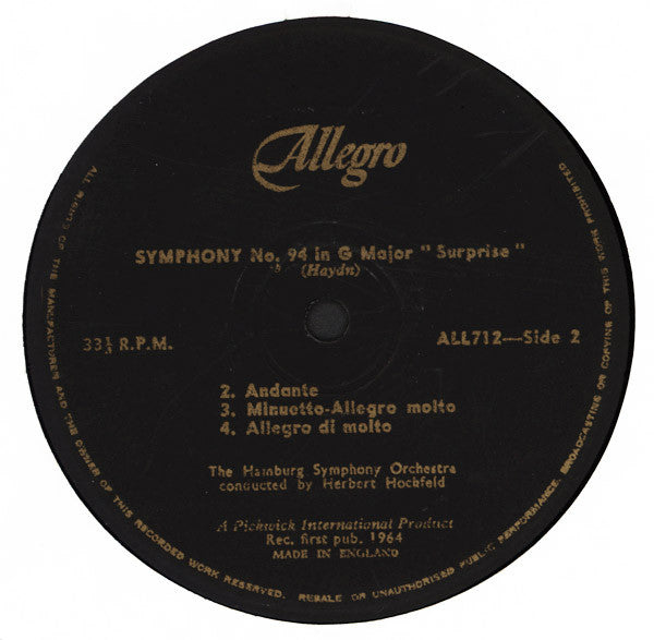 Joseph Haydn, Hamburger Symphoniker Conducted By Herbert Hochfeld : Haydn's Toy Symphony In C Major, Opus 62 / Haydn's Surprise Symphony No. 94 In G Major (LP, Album, Mono)