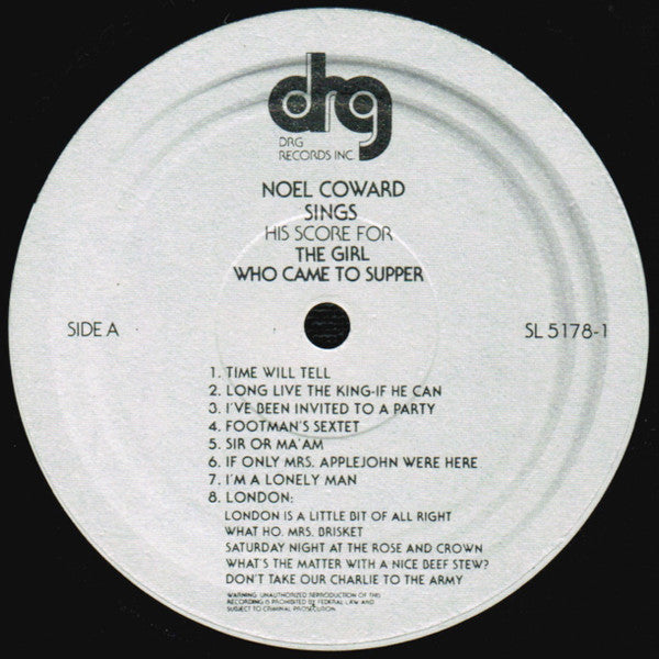 Noel Coward* : Noel Coward Sings His Score For The Girl Who Came To Supper (LP, Album)