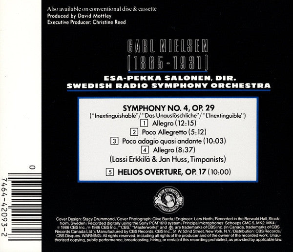 Carl Nielsen : Esa-Pekka Salonen / Sveriges Radios Symfoniorkester : Symphony No. 4 / Helios Overture (CD, Album)