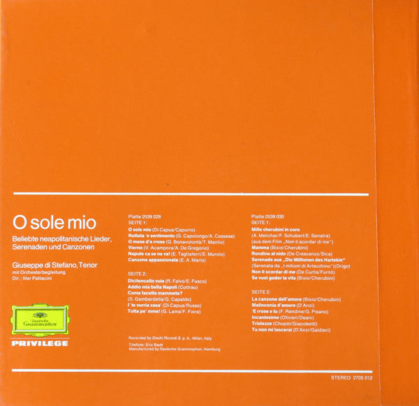 Giuseppe di Stefano : » O Sole Mio « (Beliebte Neapolitanische Lieder, Serenaden Und Canzonen) (2xLP + Box, Comp)