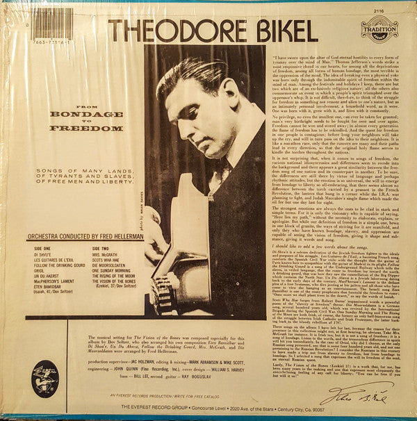 Theodore Bikel : Songs Of Bondage And Freedom (LP, Album, RE)
