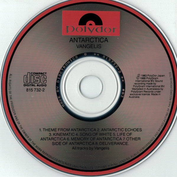 Vangelis : Antarctica (Music From Koreyoshi Kurahara's Film) = 南極物語 (CD, Album, RE)