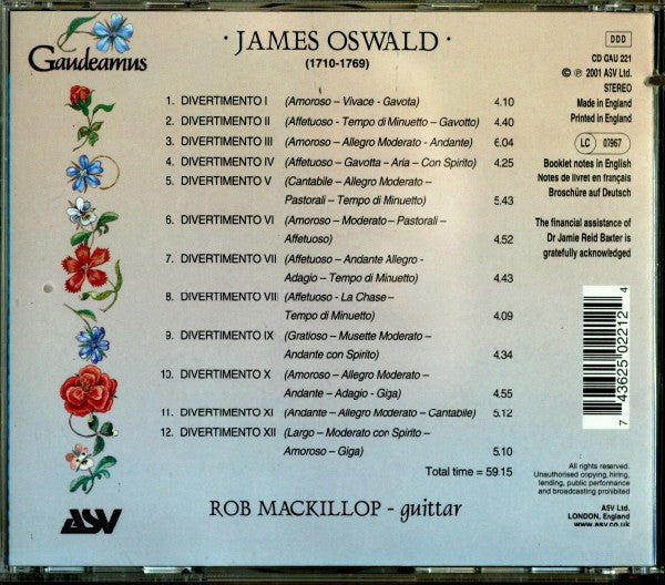 James Oswald, Rob MacKillop* : Twelve Divertimentis For The Guittar (1759) (CD, Album)