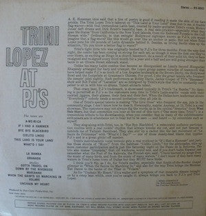 Trini Lopez : Trini Lopez At PJ's (LP, Album, RE)
