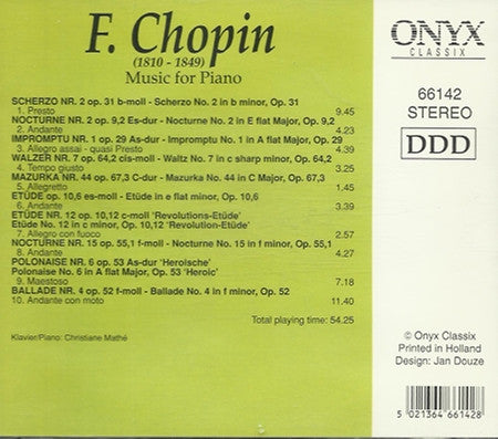 Chopin*, Christiane Mathé : Music For Piano (CD)
