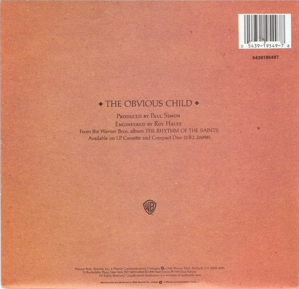 Paul Simon : The Obvious Child (7", Single)