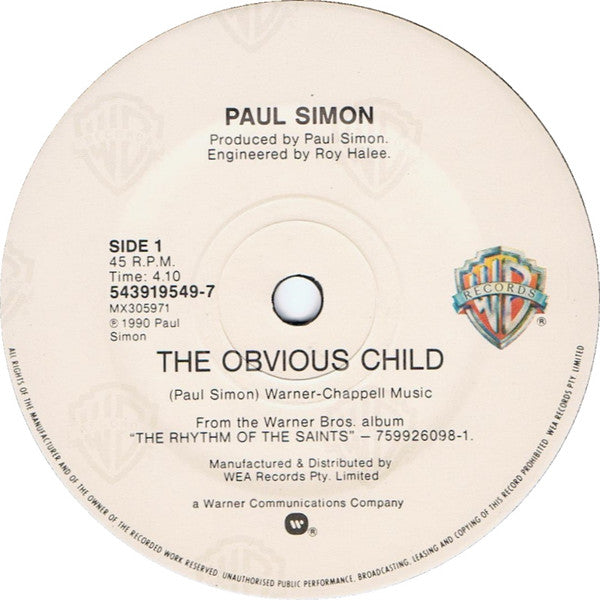 Paul Simon : The Obvious Child (7", Single)