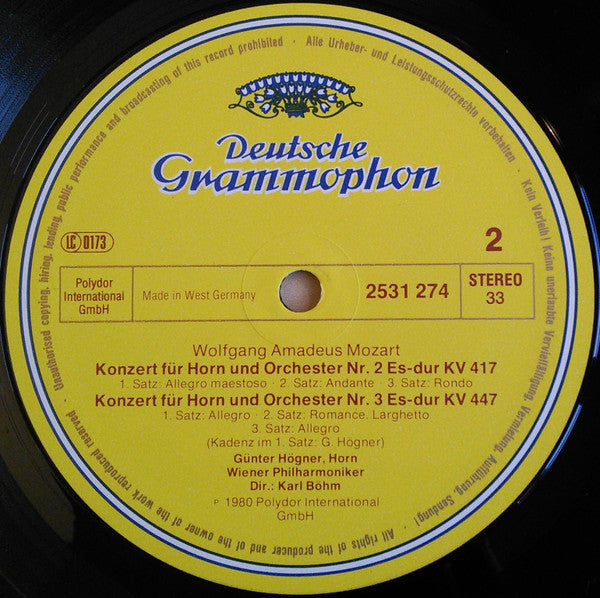 Wolfgang Amadeus Mozart, Günter Högner, Wiener Philharmoniker, Karl Böhm : Hornkonzerte - Horn Concertos (LP)