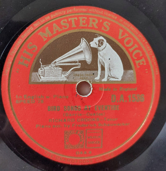 Richard Crooks (2) : The Green Hills Of Ireland / Bird Songs At Eventide (Shellac, 10")