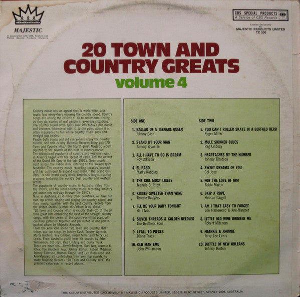 Various : 20 Town And Country Greats Volume 4 (LP, Comp, Ltd)