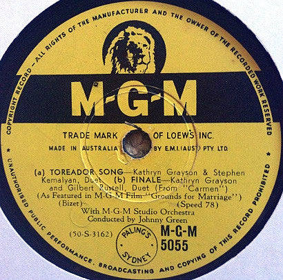 Kathryn Grayson : Toreador Song & Finale / Lovely Maid In The Moonlight (Shellac, 10")