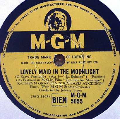 Kathryn Grayson : Toreador Song & Finale / Lovely Maid In The Moonlight (Shellac, 10")