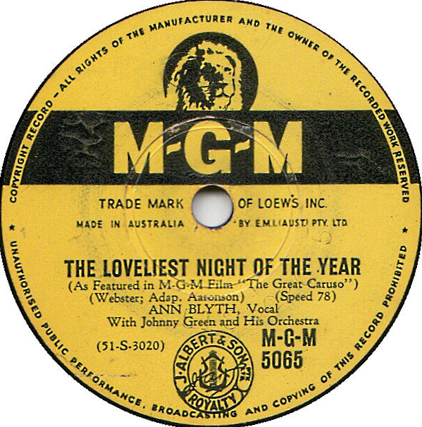 Ann Blyth / Ava Gardner : The Loveliest Night Of The Year / How Am I To Know (Shellac, 10")