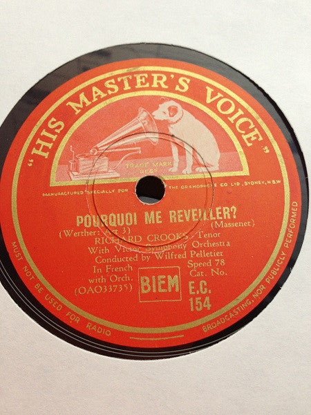 Richard Crooks (2) With Victor Symphony Orchestra Conducted Wilfrid Pelletier : Pourquoi Me Reveiller? / Song Of India (Shellac, 10")