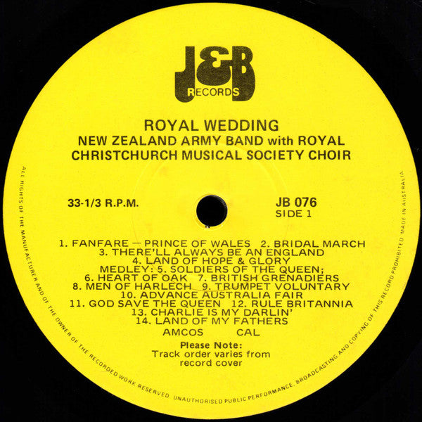 New Zealand Army Band With The Royal Christchurch Musical Society Choir : Royal Wedding (LP)