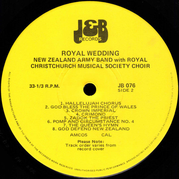 New Zealand Army Band With The Royal Christchurch Musical Society Choir : Royal Wedding (LP)