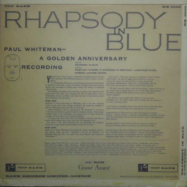 Paul Whiteman And His Orchestra : Rhapsody In Blue (LP, Comp)