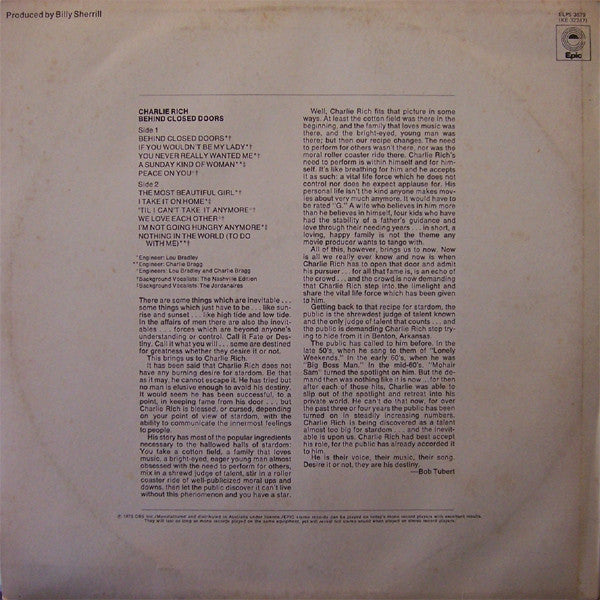 Charlie Rich : Behind Closed Doors (LP, Album)
