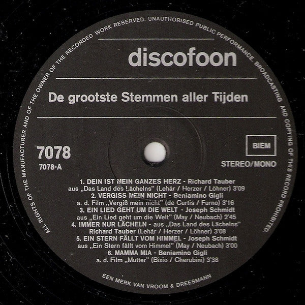 Various : De Grootste Stemmen Aller Tijden (LP, Comp)
