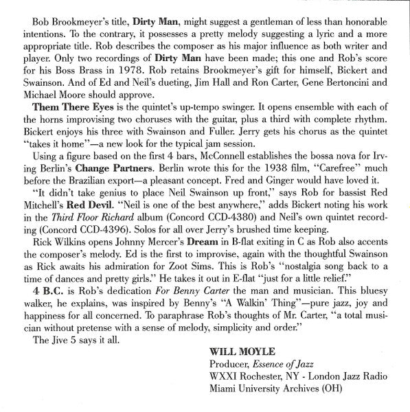 The Rob McConnell Jive 5 : The Rob McConnell Jive 5 (CD, Album)