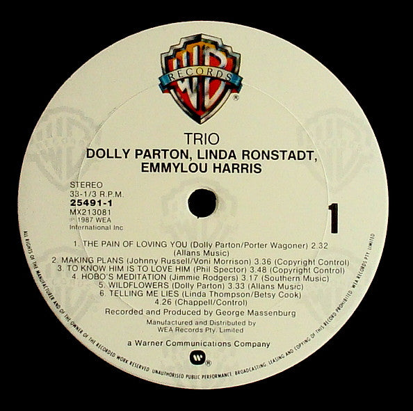 Dolly Parton, Linda Ronstadt, Emmylou Harris : Trio (LP, Album)