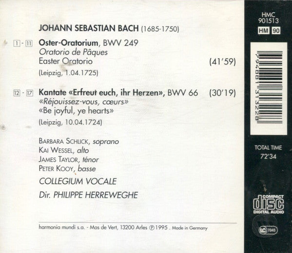 Johann Sebastian Bach - Barbara Schlick, Kai Wessel, James Taylor (5), Peter Kooij, Collegium Vocale, Philippe Herreweghe : Oster-Oratorium = Oratorio De Pâques BWV 249 (CD)