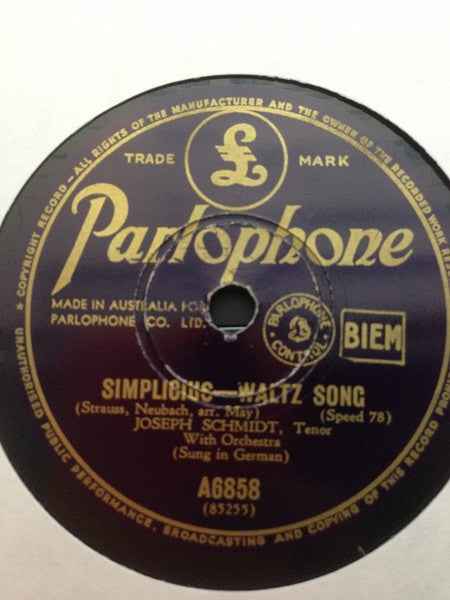Joseph Schmidt : Today Is The Happiest Day Of My Life / Simplicius (Shellac, 10")