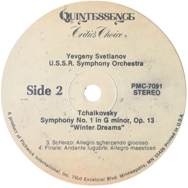 Yevgeny Svetlanov*, U.S.S.R. Symphony Orchestra* : Tchaikovsky: Symphony No. 1, "Winter Dreams" (LP, Album)