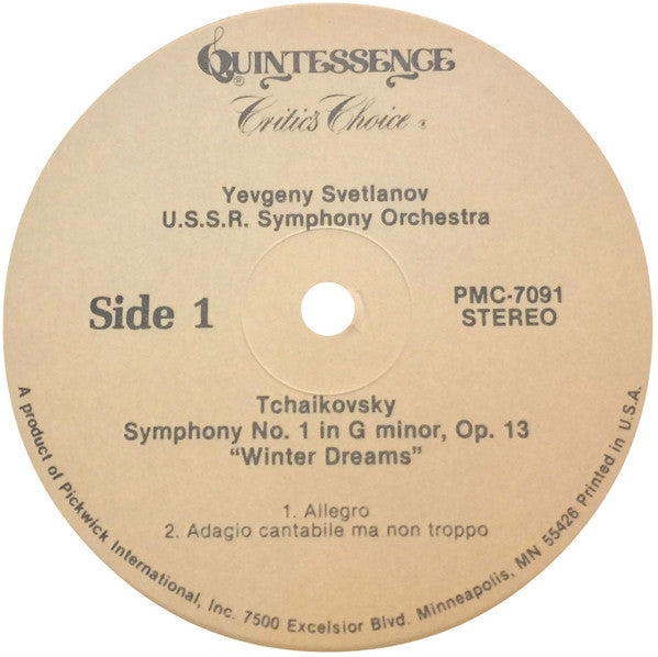 Yevgeny Svetlanov*, U.S.S.R. Symphony Orchestra* : Tchaikovsky: Symphony No. 1, "Winter Dreams" (LP, Album)