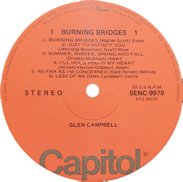 Glen Campbell : Burning Bridges (LP, Album, RE)
