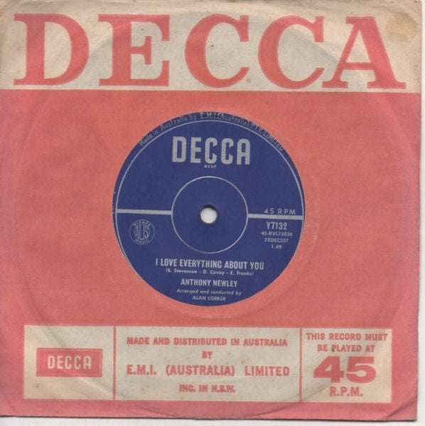Anthony Newley : I Saw Her Standing There / I Love Everything About You (7", Single, Mono)