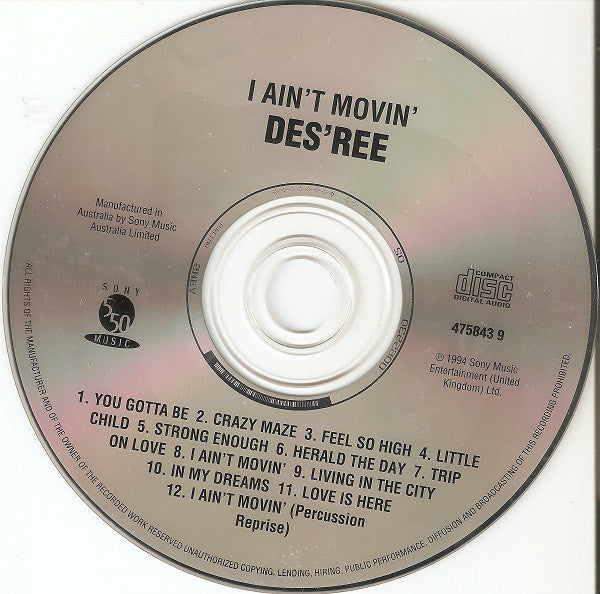 Des'ree : I Ain't Movin' (CD, Album + CD, Single)