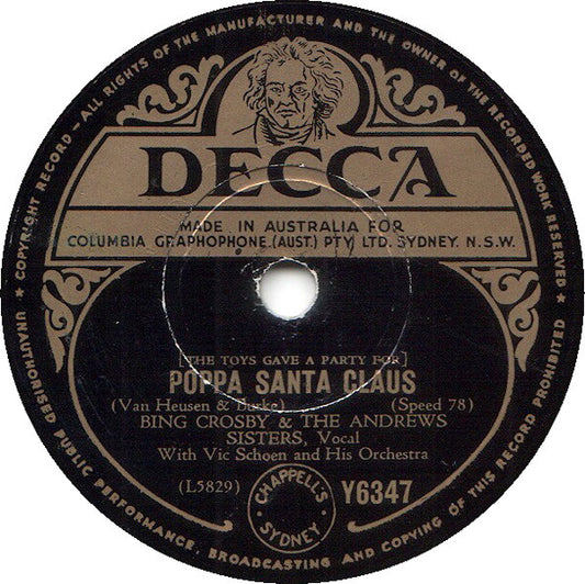 Bing Crosby & The Andrews Sisters : (The Toys Gave A Party For) Poppa Santa Claus / Christmas In Killarney (Shellac, 10")