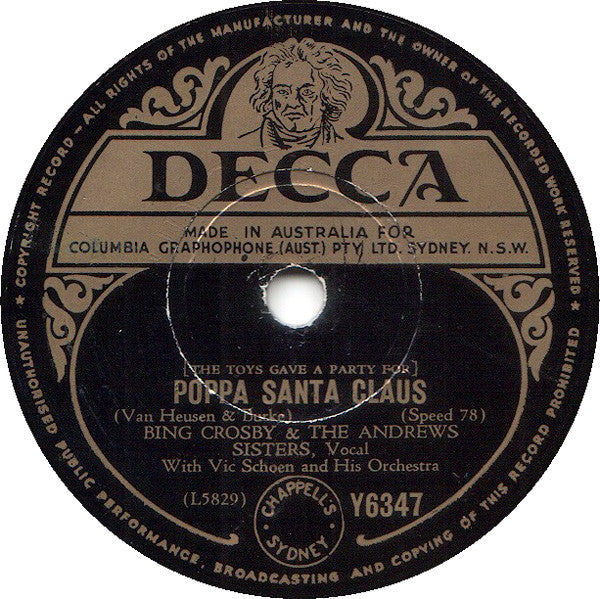 Bing Crosby & The Andrews Sisters : (The Toys Gave A Party For) Poppa Santa Claus / Christmas In Killarney (Shellac, 10")